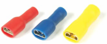 Vinyl Fully Insulated Double Crimp Female Disconnect 16-14 AWG, 0.27 Inch Strip Length, Tab Size 0.250 Inch