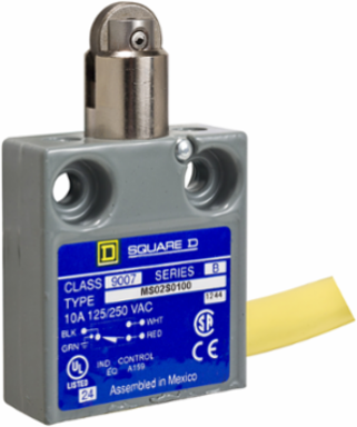 Limit switch, 9007, ms parallel roller plunger, 12' side cable