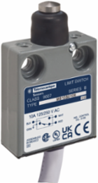 Limit switch, 9007MS, miniature, parallel roller plunger, 10A at 240VAC, 1NO/1NC, 9 feet of cable, NEMA 4, 6P, 13