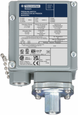industrial pressure switch, 9012G, adjustable scale, 2 thresholds, 1.5 to 75 psig