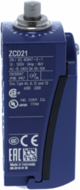 Limit switch, Limit switches XC Standard, XCKD, metal end plunger, 1NC+1 NO, snap, M16