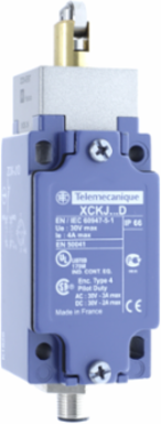 Limit switch, XC Standard, XCKJ, steel roller plunger reinforced, 1NC+1 NO, snap, M12