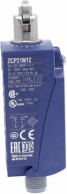 Limit switch, Limit switches XC Standard, XCKP, steel roller plunger, 1NC+1 NO, snap, M12