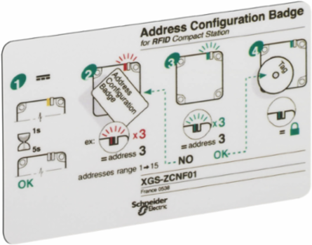 Configuration badge, Radio frequency identification XG, for of RFID sation addresses