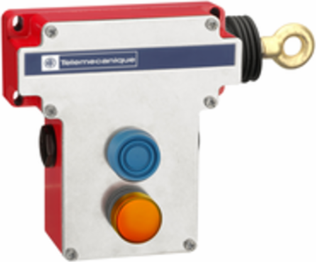 Latching emergency stop rope pull switch, Telemecanique rope pull switches XY2C, RH side, 2NC+2 NO, pilot light 130 V, boot
