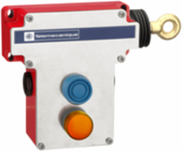 Latching emergency stop rope pull switch, Telemecanique rope pull switches XY2C, RH side, 2NC+2 NO, pilot light 130 V, boot