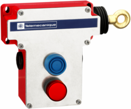 Latching emergency stop rope pull switch, Telemecanique rope pull switches XY2C, RH side, 2NC+2 NO, pilot light 230 V