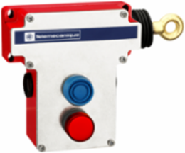 Latching emergency stop rope pull switch, Telemecanique rope pull switches XY2C, RH side, 2NC+2 NO, pilot light 230 V
