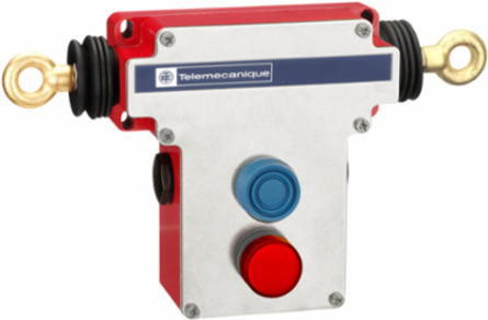 Dual emergency stop rope pull switch, Telemecanique rope pull switches XY2C, e 2x(1NC+1NO), 1/2" NPT, boot. pb, pilot light