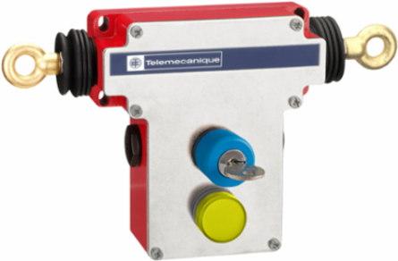 Dual emergency stop rope pull switch, Telemecanique rope pull switches XY2C, e 2x(1NC+1NO), Pg13.5, key release pb pilot light