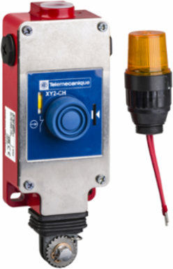 Latching emergency stop rope pull switch, Telemecanique rope pull switches XY2C, e XY2CH, 2NC, pilot light 24 V, booted pushbutton