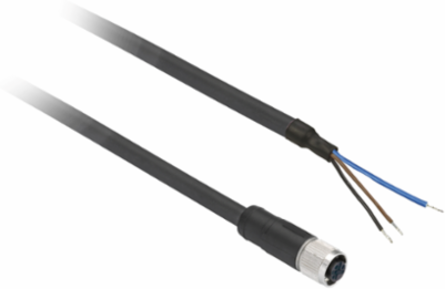 Pre wired connectors XZ, straight female, M8, 3 pins, cable PUR 10 m