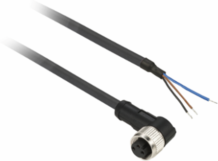 Pre wired connectors XZ, elbowed female, M8, 3 pins, cable PUR 2 m