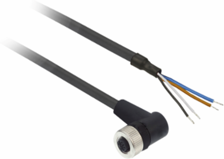 Pre wired connectors XZ, elbowed female, M12, 4 pins, cable PUR 2 m