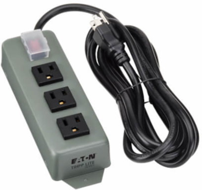 Industrial Power Strip, 9 ft Cord, 3 NEMA 5-15R Outlets, 15A Circuit Breaker