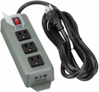 Industrial Power Strip, 9 ft Cord, 3 NEMA 5-15R Outlets, 15A Circuit Breaker