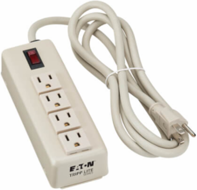 4-Outlet Power Strip, 6 Ft Cord, Lighted Switch, 120VAC, Metal Housing