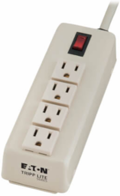 4-Outlet Power Strip, 6 Ft Cord, Lighted Switch, 120VAC, Metal Housing