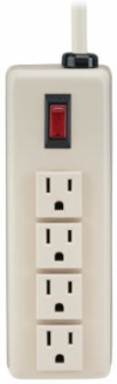 4-Outlet Power Strip, 6 Ft Cord, Lighted Switch, 120VAC, Metal Housing