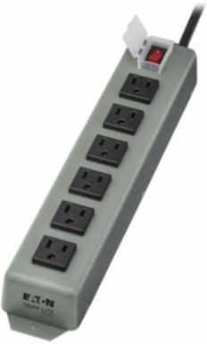 Industrial Power Strip, 6-Outlets, 6 ft Cord, 15A, 120V AC, Metal Housing