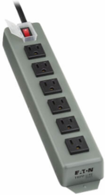 Industrial Power Strip, 6-Outlets, 6 ft Cord, 15A, 120V AC, Metal Housing
