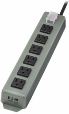 Industrial Power Strip, 6-Outlets, 6 ft Cord, 15A, 120V AC, Metal Housing