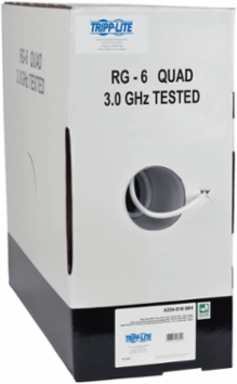 RG6/U Quad-Shield Coaxial Cable, CMR-Rated, 1000 ft, White