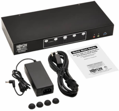 KVM Switch, 4-Port, DisplayPort Dual-Display, USB 3.2 Gen 1, 4K 60 Hz, HDCP 2.2, TAA