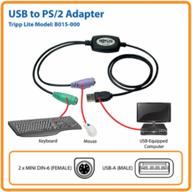 USB to PS/2 Adapter - 35 Inch Cable Length, USB A Male to Mini DIN-6 Female