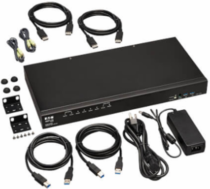 KVM Switch, 8-Port, DisplayPort, USB, Stereo Audio, 4K 60Hz, 1U Rack-Mount, TAA