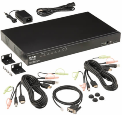 KVM Switch, 8-Port, HDMI, USB 2.0, Stereo Audio, 2560 x 1600, 1U Rack-Mount, TAA