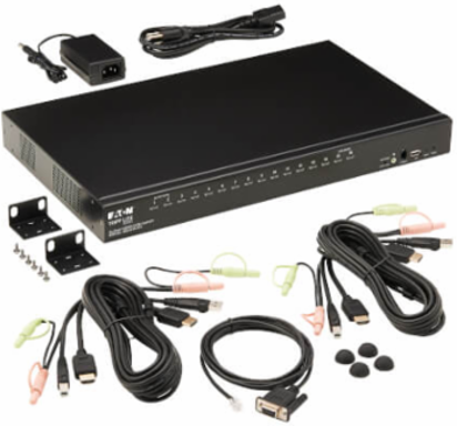 KVM Switch, 16-Port, HDMI, USB 2.0, Stereo Audio, 1920 x 1200, 1U Rack-Mount, TAA