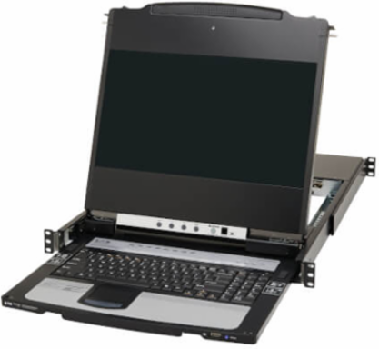 Console KVM Switch, 8-Port, DisplayPort, 1U Rack-Mount, 17 in LCD, Dual Rail, TAA
