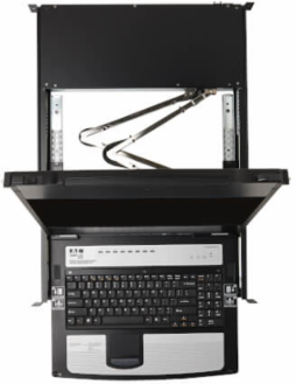 Console KVM Switch, 8-Port, DisplayPort, 1U Rack-Mount, 17 in LCD, Dual Rail, TAA