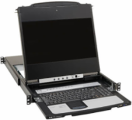 Console KVM Switch, 8-Port, DisplayPort, 1U Rack-Mount, 17 in LCD, Dual Rail, TAA