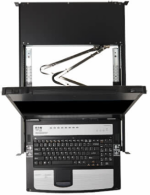 Console KVM Switch, 8-Port, DisplayPort, 17 in LCD, IP Remote Access, Dual Rail, 1U Rack-Mount, TAA