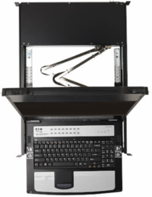 Console KVM Switch, 16-Port, DisplayPort, 17 in LCD, Dual Rail, 1U Rack-Mount, TAA