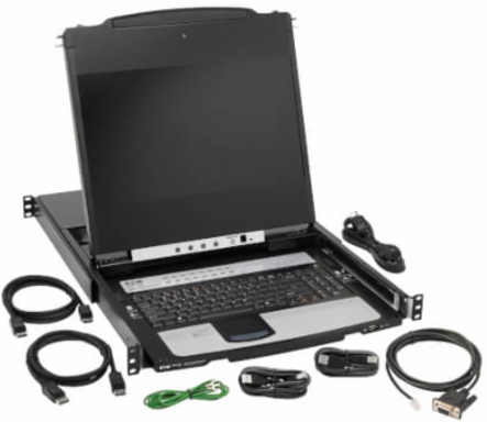 Console KVM Switch, 16-Port, DisplayPort, 17 in LCD, Dual Rail, 1U Rack-Mount, TAA
