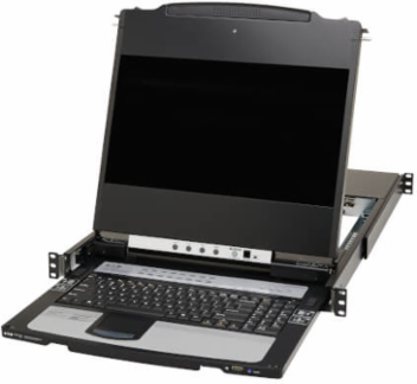 Console KVM Switch, 16-Port, DisplayPort, 17 in LCD, Dual Rail, 1U Rack-Mount, TAA