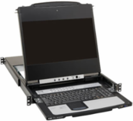 Console KVM Switch, 16-Port, DisplayPort, 17 in LCD, Dual Rail, 1U Rack-Mount, TAA
