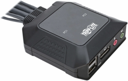 2-Port DisplayPort/USB KVM Switch, Supports 4K Video, Remote Selector, Built-In 4 ft Cables