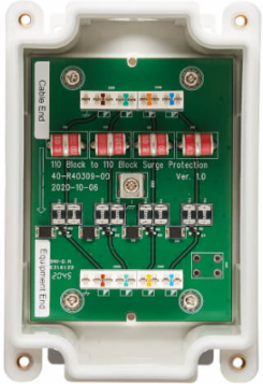 Outdoor In-Line PoE Surge Protector, IP68, 1 Gbps, Cat5e/6, 110 Punch Down, IEC Compliant, TAA