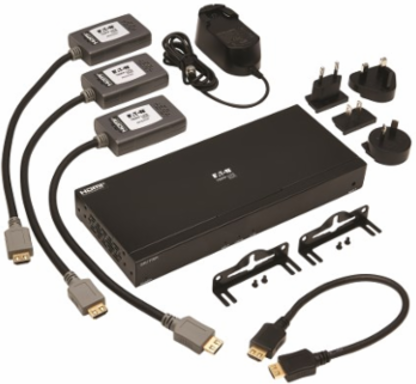 4-Port HDMI over Cat6 Extender Kit, Splitter/3x Pigtail Receivers - 4K 60 Hz, HDR, 4:4:4, PoC, 230 ft. (70.1 m), TAA
