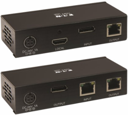 DisplayPort over Cat6 Extender Kit, Transmitter and Receiver with Repeater, 4K, 4:4:4, PoC, 230 ft. (70.1 m), TAA