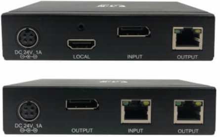DisplayPort over Cat6 Extender Kit, Transmitter and Receiver with Repeater, 4K, 4:4:4, PoC, 230 ft. (70.1 m), TAA