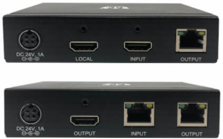 HDMI over Cat6 Extender Kit, Transmitter and Receiver with Repeater, 4K 60Hz, 4:4:4, IR, HDR, PoC, 230 ft., TAA