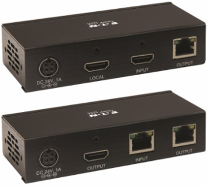 HDMI over Cat6 Extender Kit, Transmitter and Receiver with Repeater, 4K 60Hz, 4:4:4, IR, HDR, PoC, 230 ft., TAA
