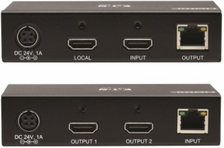 2-Port HDMI over Cat6 Extender Kit, Box, 4K 60 Hz, HDR, 4:4:4, PoC, HDCP 2.2, 230 ft, TAA
