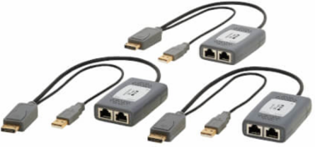 2-Port DisplayPort over Cat6 Extender Kit, Pigtail Transmitter/2x Receivers, 4K 60 Hz, HDR, 4:4:4, 230 ft. (70.1 m), TAA