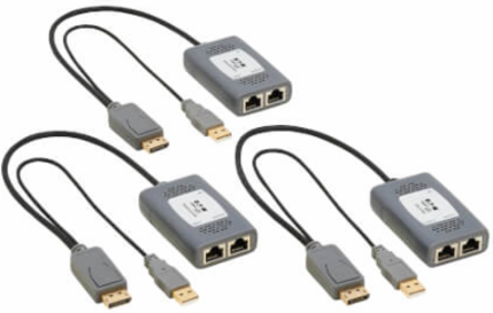 2-Port DisplayPort over Cat6 Extender Kit, Pigtail Transmitter/2x Receivers, 4K 60 Hz, HDR, 4:4:4, 230 ft. (70.1 m), TAA